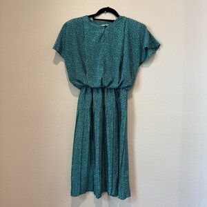 Vintage 80s 90s Teal Geometric Midi Dress Retro Party
